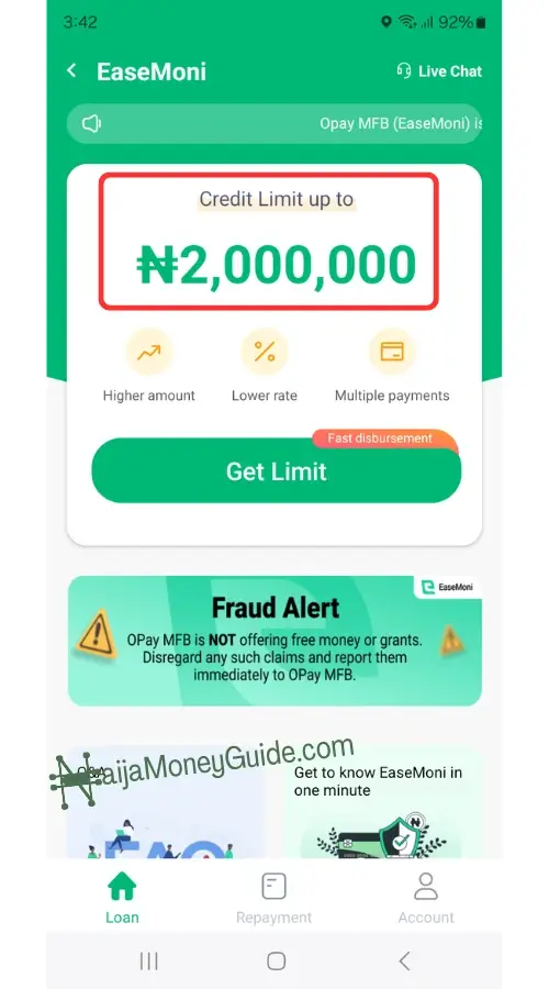 Opay highest loan amount